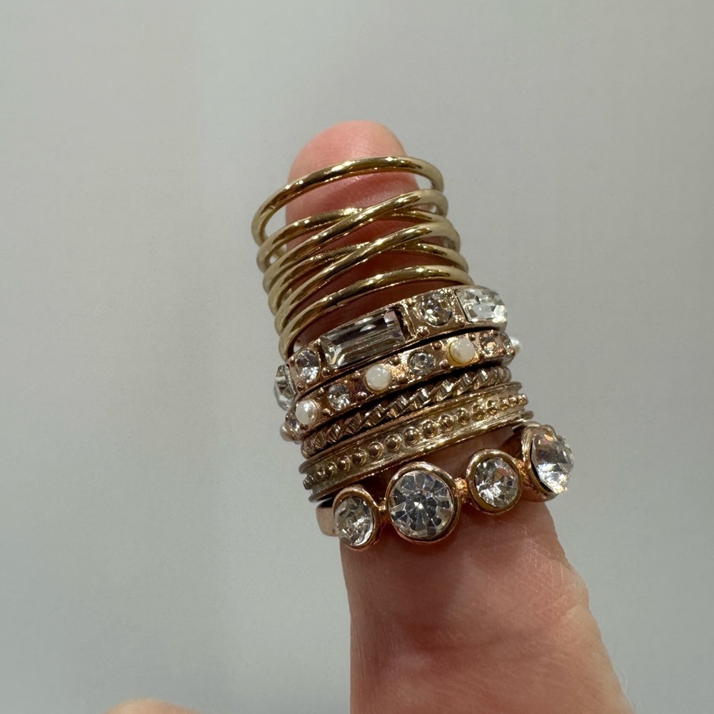 Gold tone and rose gold tone and rhinestone Stacking Ring Set - Picture 12 of 12